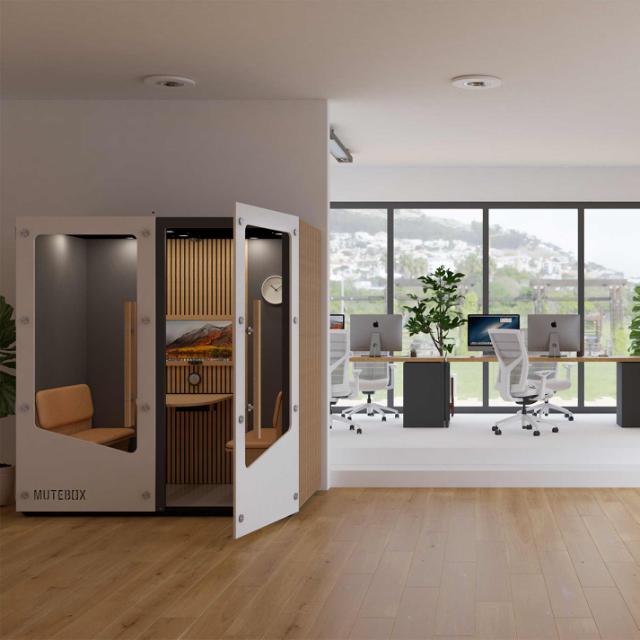 Office phone booth in an open office in Denmark
